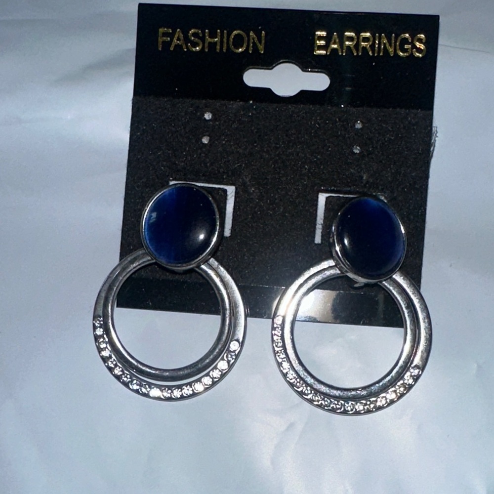 Chic Silver and Blue Earrings